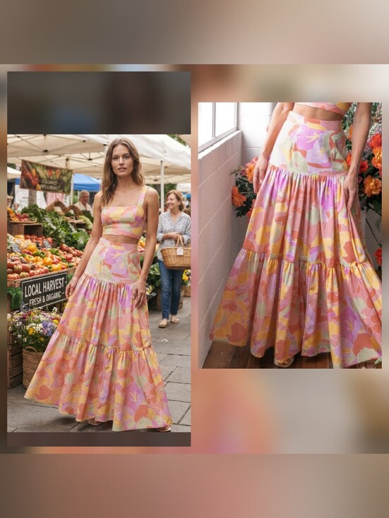 Rnwy Dresses & Skirts - Women’s Pastel Floral Tiered Maxi Skirt - Pink Multi